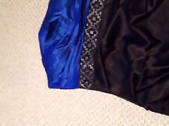 Cumming on a satin dress