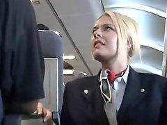 Stewardess sucking cock on a plane