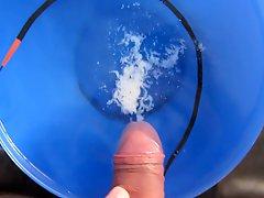 Huge electro stimulation cumshot under water