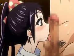 Horny anime teeny blowing and fucking giant cock