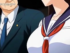 Hentai  girl in school uniform blowing large cock