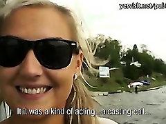 Huge busted amateur Czech chick gets convinced into public sex