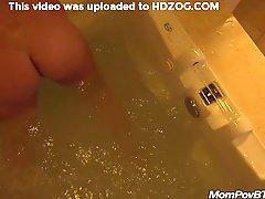 Jacuzzi MILF swallows cum during bath