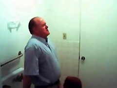 Older guy getting blowjob by teen girl on toilet