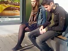 Candid pantyhose stop bus