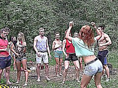 Filthy college sluts turn an outdoor party into wild fuck fest, part 1