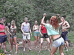 Filthy college sluts turn an outdoor party into wild fuck fest, part 1