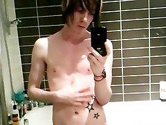 Tatooed goth twinkie selfshot in mirror part6