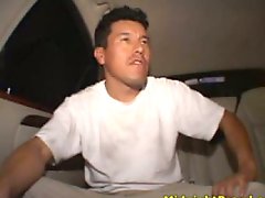 Curvy Asian prostitute Arcadia drinks beer in limo all naked