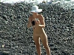 Tall chick is getting naked outdoors