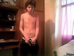 Tall skinny webcam boy strokes his dick