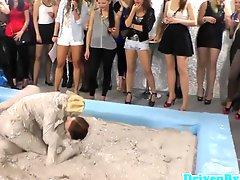 European hotties enjoy wrestling in mud