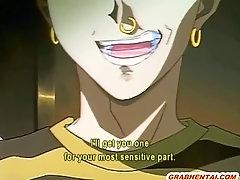 Roped hentai gets rings in her tits and pussy brutally fucked