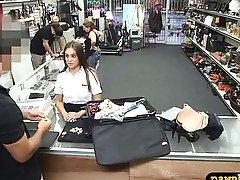 Pretty stewardess fucked with pawnkeeper at the pawnshop