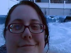 Fat girl alone in the hot tub