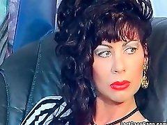 Hot mature gang bang on leather sofa