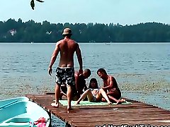 Raven amateur girl gangbanged on lake