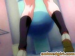 Shemale hentai TS self masturbating in the toilet