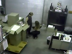 Blowjob in the warehouse caught on security camera