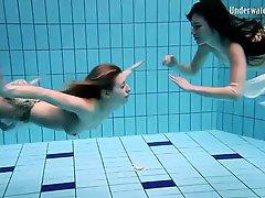 Two ladies with lovely bodies go swimming