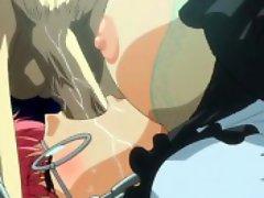 Anime school girl in a leash and wet panties sucks cock