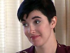 Short haired brunette Mia Knight is