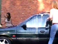 Flirtatious amateur in jeans giving a steamy blowjob then gets bonked outdoors
