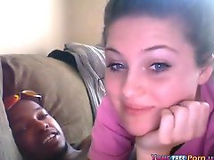 White Teen Rides Her Black BF On The Sofa