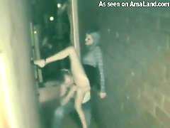 Horny Couple Gets Caught Fucking In An Alley By A Voyeur Cam