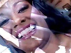 Indian babe giving a deepthroat blowjob on knees