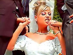 Gangbang of bride in sexy dress