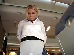 Stewardess and Japanese guys fuck on plane