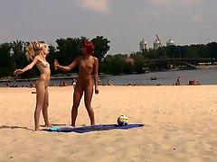 Lovely teens bare their bodies at a nudist beach