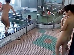 Japanese milfs is relaxing in public bath