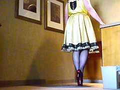 Sissy Ray in Gold Satin Dress in Hotel 4