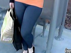 Caroline Pierce wetting spandex leggings outside in public