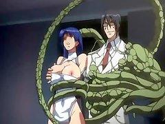 Busty hentai caught and drilled by furry anime tentacles