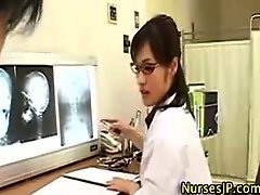 Asian woman doctor handjob