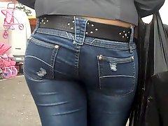 Nice big ass in butt tight blue jeans