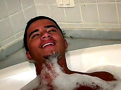 Two gays take a bath together before they start banging ass together