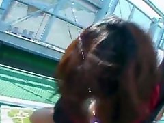 Shy Chinese Coed exhibs and bumped outside