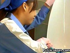 Jap toilet attendant public blowjob