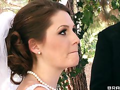 Busty bride Allison Moore enjoys a gangbang indoors